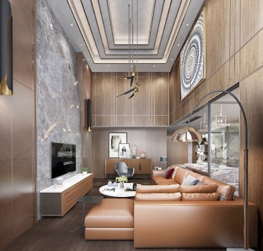 117平跃层/复式原木风客厅