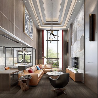 117平跃层/复式原木风客厅