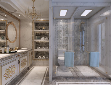 500平别墅原木风卫生间