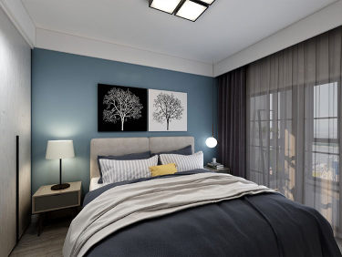 用湖蓝色调出90后 喜欢的90平小两居性冷淡风