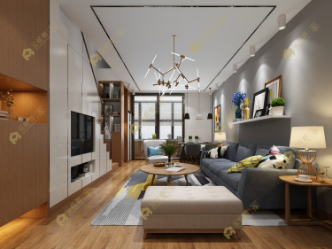 104平跃层/复式原木风客厅