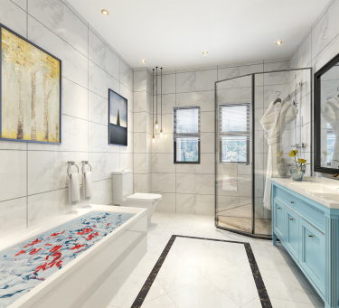 480平别墅原木风卫生间