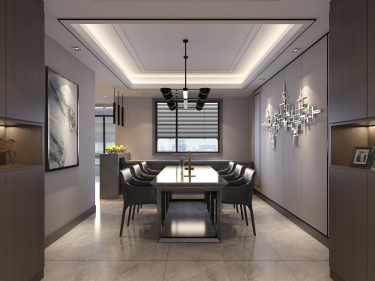 230平4居室 现代时尚前卫 深色木饰面体现温馨感