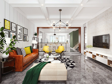 325平别墅原木风客厅