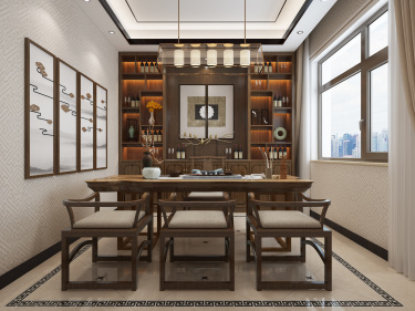 447平别墅原木风书房