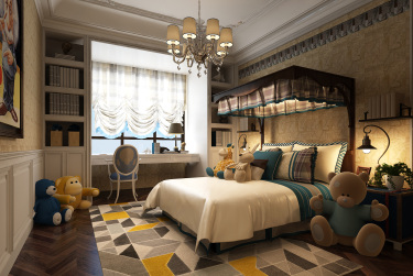 380平别墅原木风儿童房