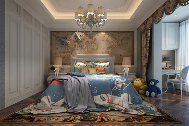 380平别墅原木风儿童房