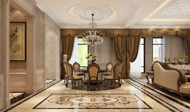 380平别墅原木风餐厅