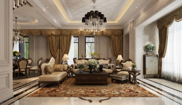 380平别墅原木风客厅