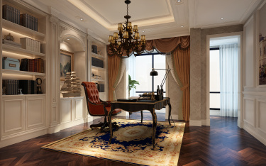 380平别墅原木风书房