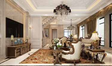 380平别墅原木风客厅