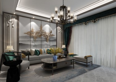 110平跃层/复式雅致新中客厅