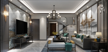 110平跃层/复式雅致新中客厅