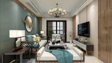 85平2室雅致新中客厅