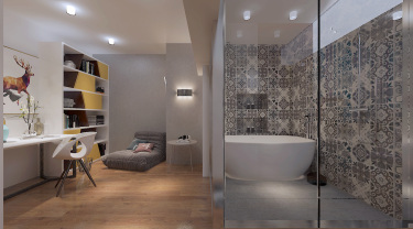 43平跃层/复式原木风卧室