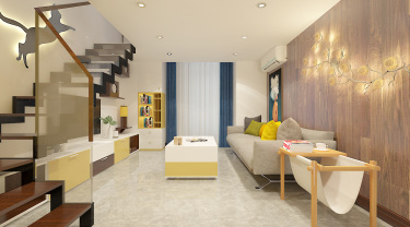 43平跃层/复式原木风客厅