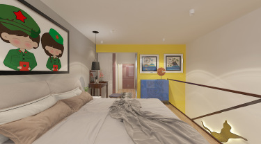 43平跃层/复式原木风卧室