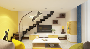 43平跃层/复式原木风客厅