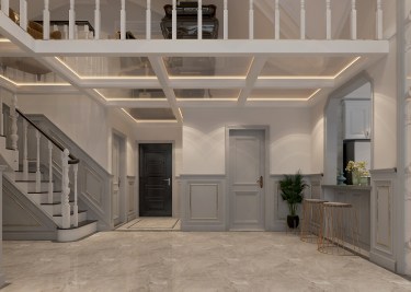 150平跃层/复式原木风玄关