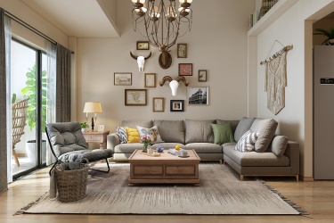 122平3室禅意日式客厅