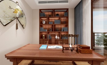 400平别墅雅致新中书房
