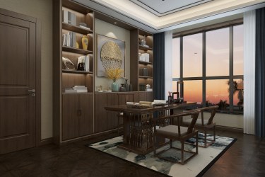 256平别墅雅致新中书房