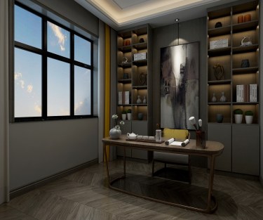256平别墅雅致新中书房