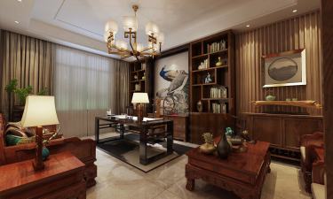 650平别墅雅致新中书房