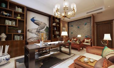 650平别墅雅致新中书房