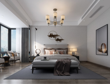 300平别墅雅致新中卧室