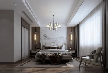 300平别墅雅致新中卧室