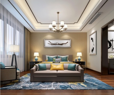 270平别墅雅致新中卧室