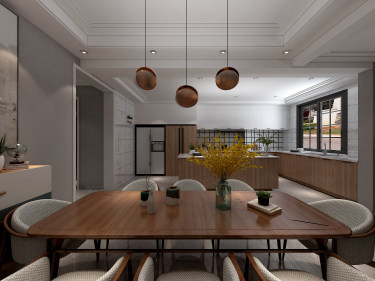 240平别墅原木风餐厅