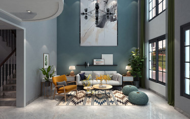 240平别墅原木风客厅