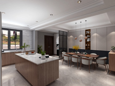 240平别墅原木风餐厅