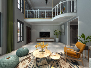 240平别墅原木风客厅