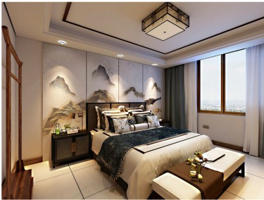 290平别墅雅致新中卧室
