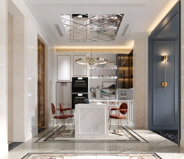 480平别墅原木风餐厅