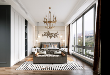 480平别墅原木风卧室