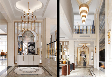 480平别墅原木风客厅