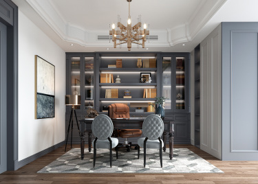 480平别墅原木风书房