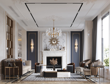 480平别墅原木风客厅