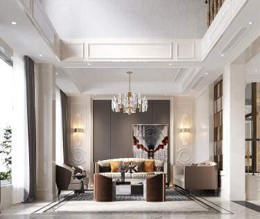 480平别墅原木风客厅