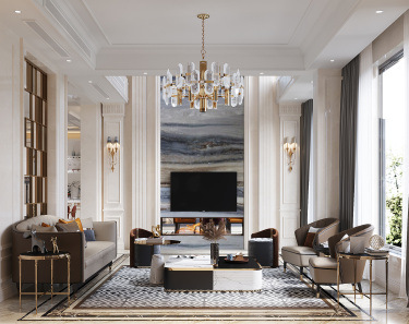 480平别墅原木风客厅