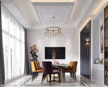 480平别墅原木风餐厅