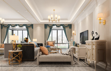 200平跃层/复式原木风客厅