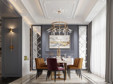 480平别墅原木风餐厅