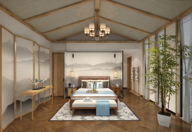 400平别墅雅致新中卧室