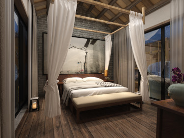 400平别墅雅致新中卧室