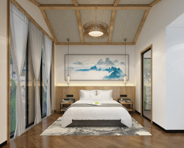 400平别墅雅致新中卧室